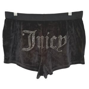 Juicy Couture McBling Bedazzled Velour Velvet Shorts Pajama Black Sleep Medium